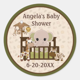 Olifant Baby shower blanco labels/zegels NALI #01 Ronde Sticker