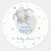 Olifant Baby shower Blauw Ronde Sticker (Voorkant)