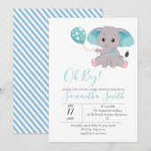 olifant baby shower blauwe ballon uitnodiging (Voorkant / Achterkant)