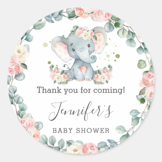 Olifant Baby shower bloemengroen dank u Ronde Sticker (Voorkant)