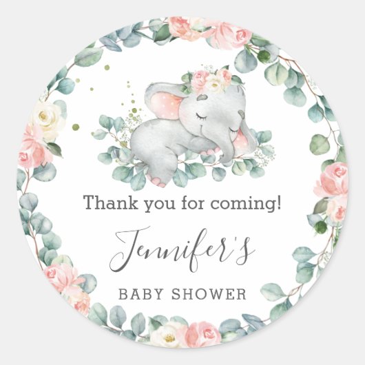 Olifant Baby shower bloemengroen dank u Ronde Sticker (Voorkant)