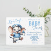 Olifant Baby shower Blue Boy Boerderij Kaart (Staand voorkant)