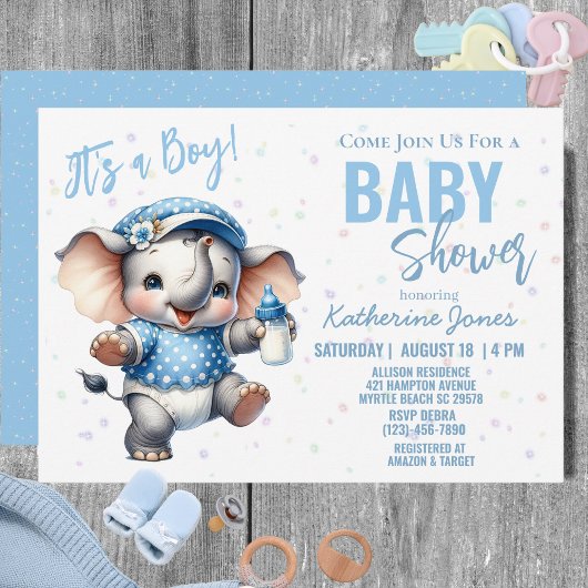 Olifant Baby shower Blue Boy Boerderij Kaart