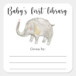 Olifant Baby Shower-boekplaat, boeken voor baby Vierkante Sticker