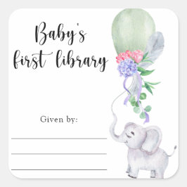 Olifant Baby Shower boekplaat, boeken voor de baby Vierkante Sticker