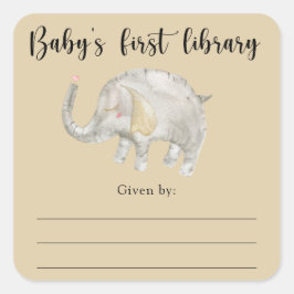 Olifant Baby Shower boekplaat, boeken voor de baby Vierkante Sticker