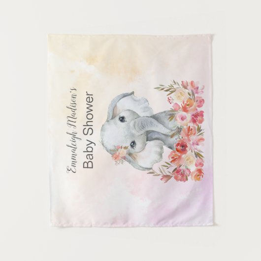Olifant Baby Shower Boho Chic Wandkleed (Voorkant)