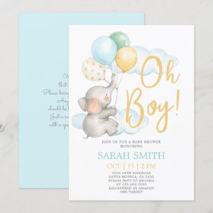 Olifant Baby shower boy Kaart