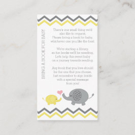 Olifant Baby shower Breng een boek invoegen | Geel Informatiekaartje