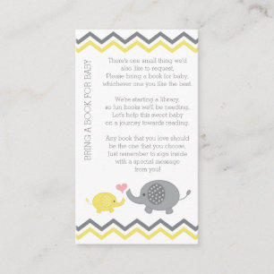 Olifant Baby shower Breng een boek invoegen Geel Informatiekaartje