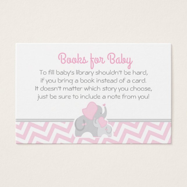 Olifant Baby shower Bring a Book Kaart Roze Grijs (Voorkant)