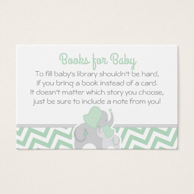 Olifant Baby shower Bring a Book Mint Groen Grijs Visitekaartjes (Voorkant)