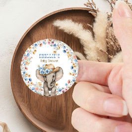 Olifant Baby shower Cowboy Pet Boho Wildflower Ronde Sticker