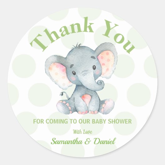 Olifant Baby shower dank je Sticker labels jongen (Voorkant)