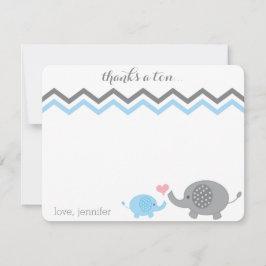 Olifant Baby shower dank u blauw grijs Chevron Notitiekaartje