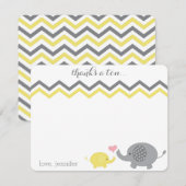 Olifant Baby shower dank u Geel Grijs Chevron Notitiekaartje (Voorkant / Achterkant)