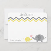 Olifant Baby shower dank u Geel Grijs Chevron Notitiekaartje (Voorkant)