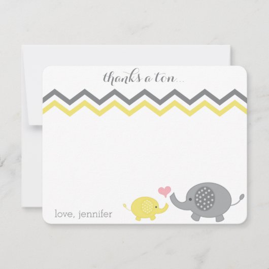 Olifant Baby shower dank u Geel Grijs Chevron Notitiekaartje (Voorkant)