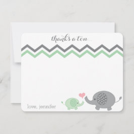 Olifant Baby shower dank u Groen Grijs Chevron Notitiekaartje
