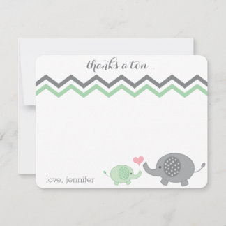 Olifant Baby shower dank u Groen Grijs Chevron Notitiekaartje