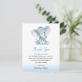 Olifant Baby shower dank u kaarten jongens blauw (Staand voorkant)