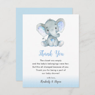 Olifant Baby shower dank u kaarten jongens blauw