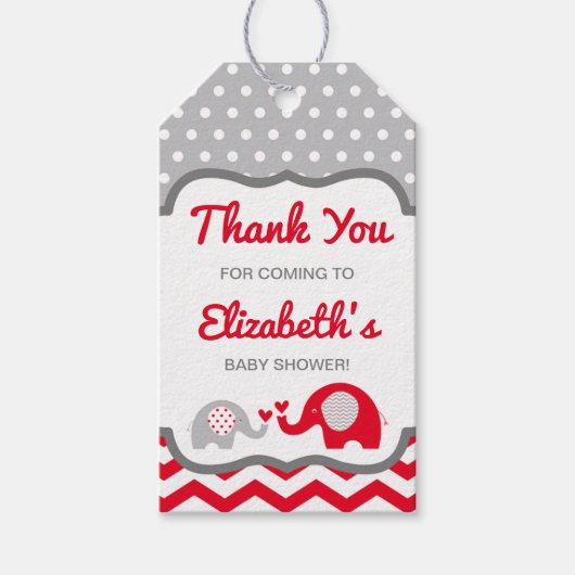 Olifant Baby shower Dank u Label, BEWERKBARE KLEUR Cadeaulabel (Voorkant)
