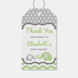 Olifant Baby shower Dank u Label, BEWERKBARE KLEUR Cadeaulabel