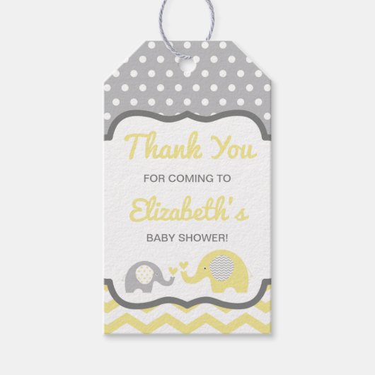 Olifant Baby shower Dank u Label, BEWERKBARE KLEUR Cadeaulabel (Voorkant)