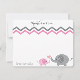 Olifant Baby shower dank u roze grijs Chevron Notitiekaartje