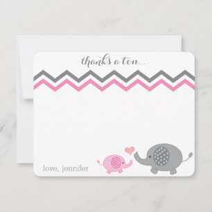 Olifant Baby shower dank u roze grijs Chevron Notitiekaartje