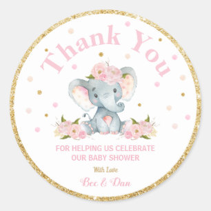 Olifant Baby shower dank u Sticker labels