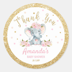 Olifant Baby shower dank u Sticker labels