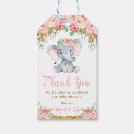 Olifant Baby shower dank u voor baby meisje Cadeaulabel (Voorkant)