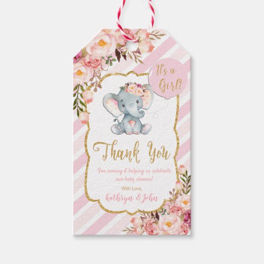 Olifant Baby shower dank u voor cadeau Labels Cadeaulabel (Voorkant)