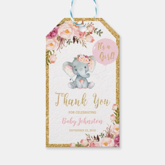 Olifant Baby shower dank u voor cadeau Labels Cadeaulabel (Voorkant)