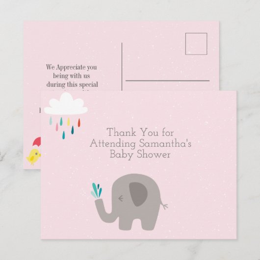 Olifant Baby Shower Dankkaart Briefkaart (Voorkant / Achterkant)