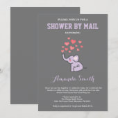 Olifant Baby shower door Mail Paarse en Grijs Kaart (Voorkant / Achterkant)