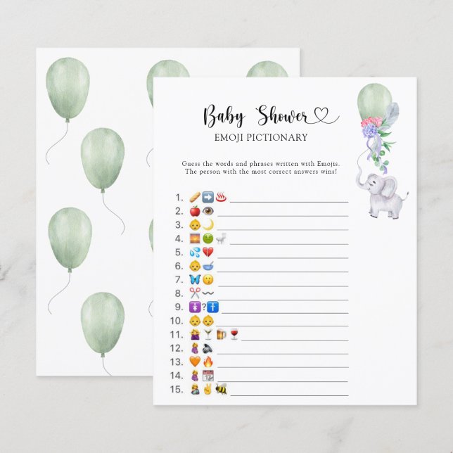 Olifant baby shower emoji pictionary spel (Voorkant / Achterkant)