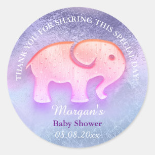 Olifant Baby shower Favor Dank Holograph Ombre Ronde Sticker