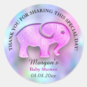 Olifant Baby shower Favor Dank Holograph VIP Ronde Sticker