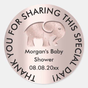 Olifant Baby shower Favor Dank Modern Roos Ronde Sticker