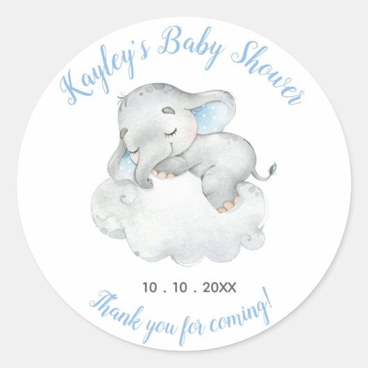 Olifant Baby shower Favor Sticker Slapen Droom (Voorkant)