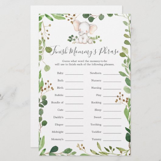 Olifant Baby shower Finish Mama's zin (Voorkant / Achterkant)