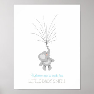 Olifant Baby shower gastboek Blauwe Baby Jongen Poster