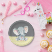 Olifant Baby shower geel en grijs Papieren Bordje (Feest)