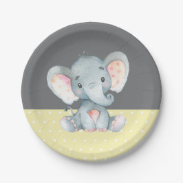 Olifant Baby shower geel en grijs Papieren Bordje