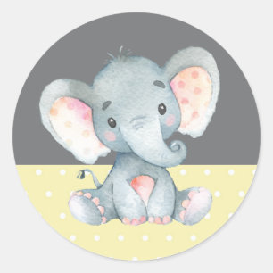 Olifant Baby shower geel en grijs Ronde Sticker