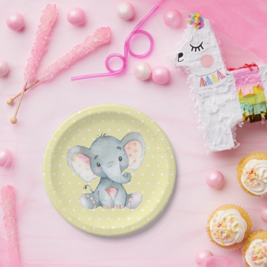 Olifant Baby shower geel papier Bord (Feest)