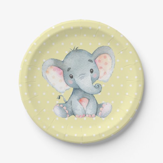 Olifant Baby shower geel papier Bord (Voorkant)
